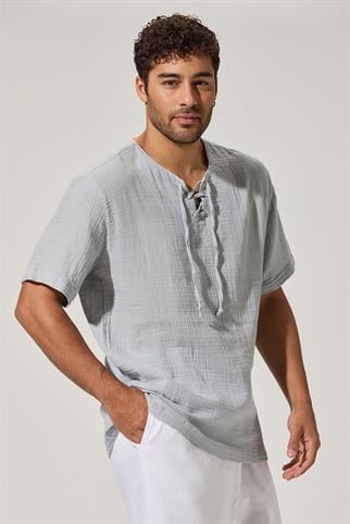 Kısa Kol Zımbalı Gri Erkek T-Shirt