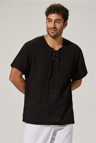 Kısa Kol Zımbalı Siyah Erkek T-Shirt