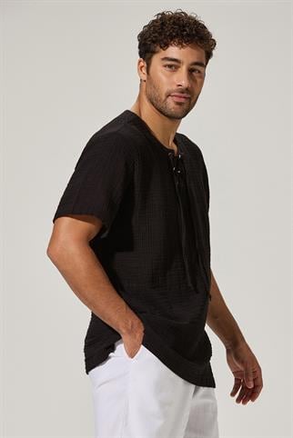 Kısa Kol Zımbalı Siyah Erkek T-Shirt