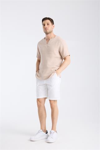 Kısa Kollu Bisiklet Yaka BejTShirt