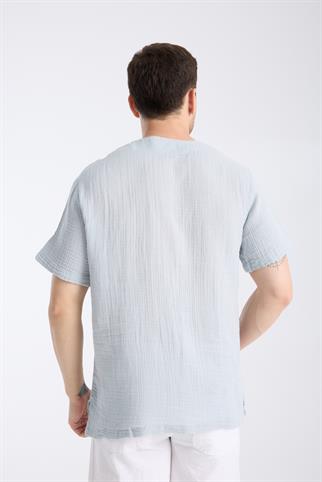 Kısa Kollu Bisiklet Yaka Gri TShirt