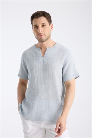 Kısa Kollu Bisiklet Yaka Gri TShirt