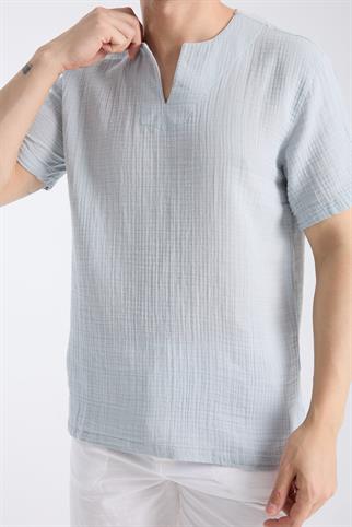 Kısa Kollu Bisiklet Yaka Gri TShirt