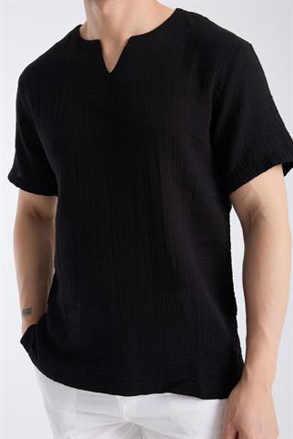 Kısa Kollu Bisiklet Yaka Siyah TShirt