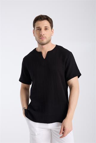 Kısa Kollu Bisiklet Yaka Siyah TShirt
