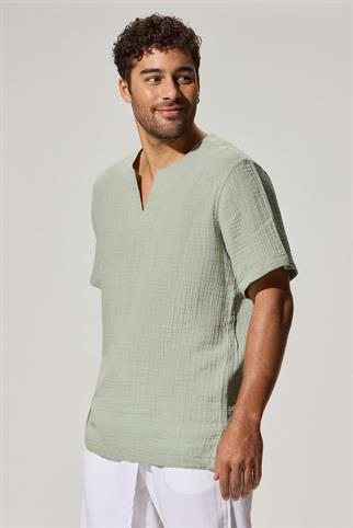 Kısa Kollu Bisiklet Yaka Yeşil T-Shirt