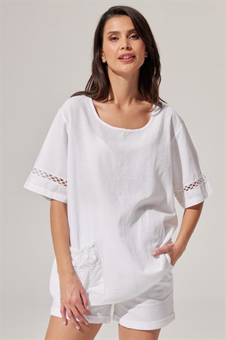 Kısa Kollu, Cep Detaylı Bluz