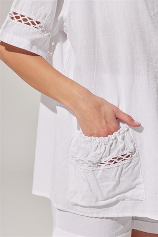 Kısa Kollu, Cep Detaylı Bluz