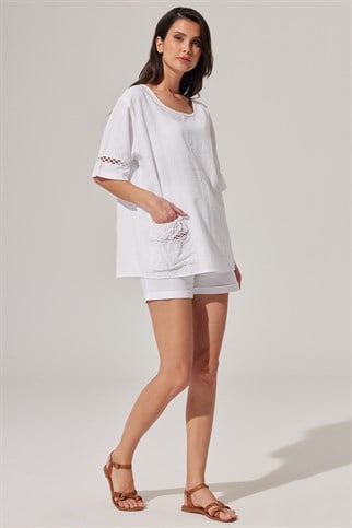 Kısa Kollu, Cep Detaylı Bluz