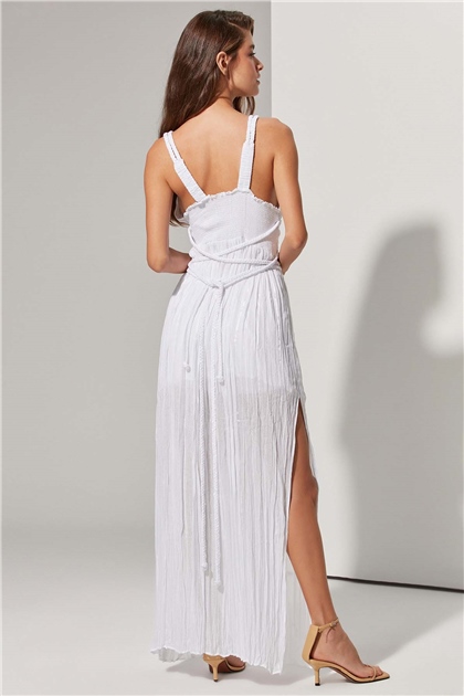 Korsajlı Saç Örgü Beyaz Elbise