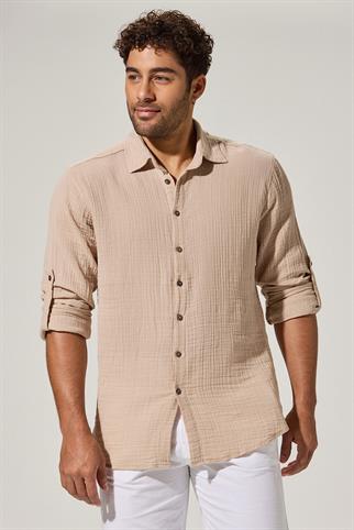 Long Sleeve Double Face Beige Shirt