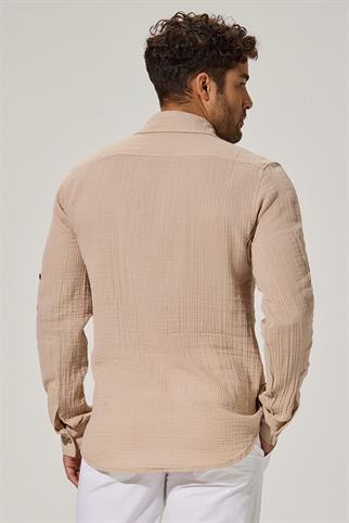 Long Sleeve Double Face Beige Shirt