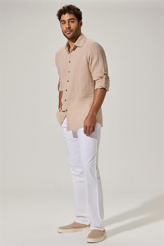 Long Sleeve Double Face Beige Shirt