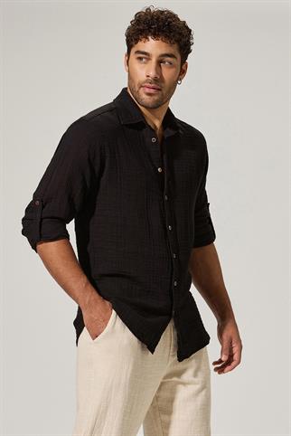 Long Sleeve Double Face Black Shirt