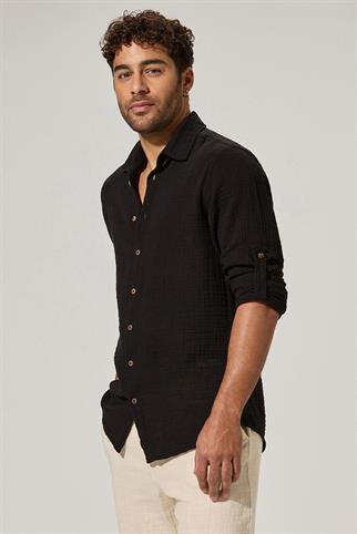 Long Sleeve Double Face Black Shirt