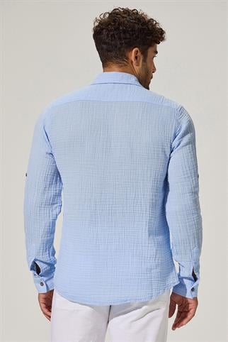 Long Sleeve Double Face Blue Shirt