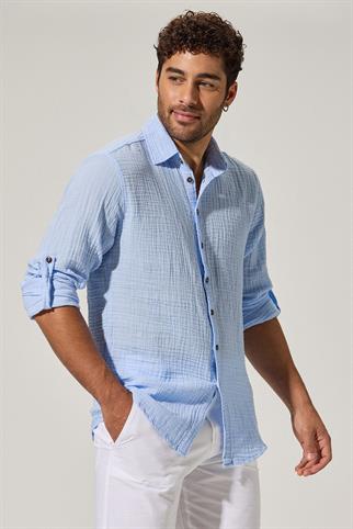 Long Sleeve Double Face Blue Shirt