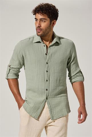 Long Sleeve Double Face Green Shirt