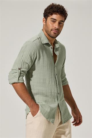 Long Sleeve Double Face Green Shirt