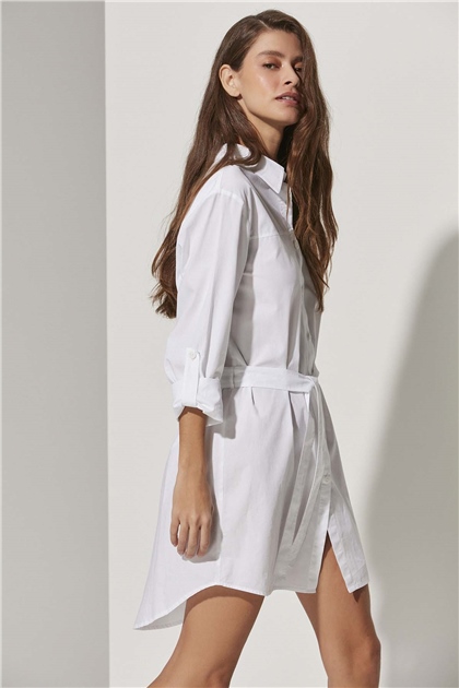 Poplin Beyaz Gömlek Elbise