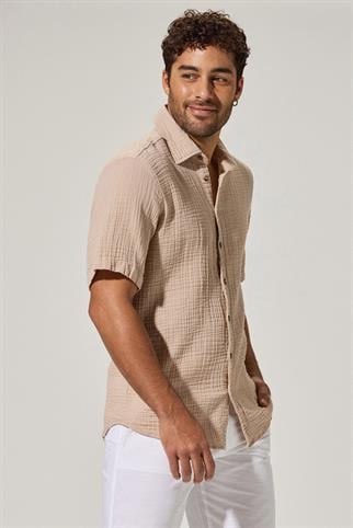 Short Sleeve Doubleface  Beige Shirt