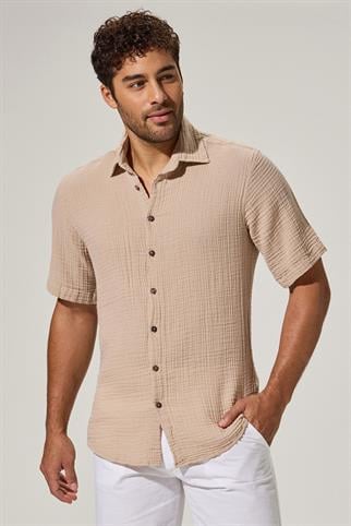 Short Sleeve Doubleface  Beige Shirt