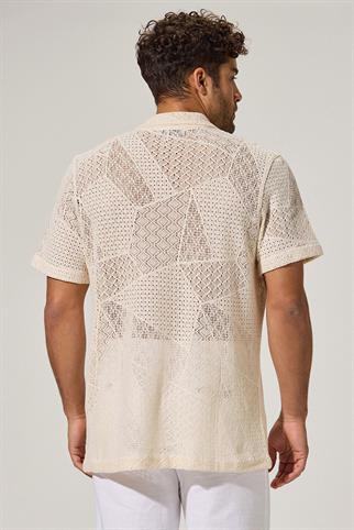 Kısa Kol Naturel Geometrik Resort Gömlek