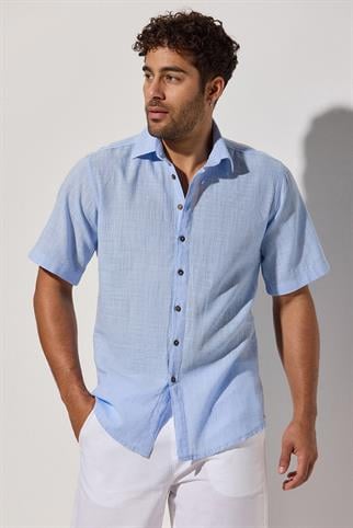 Short-Sleeved Sile Cloth Blue Shirt