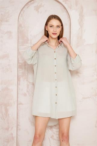 Taç Şile Bezi Gri Kadın Gömlek