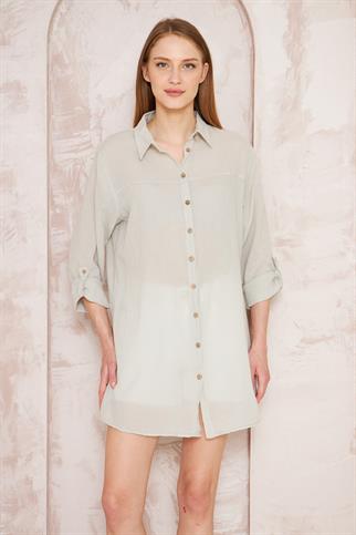 Taç Şile Bezi Gri Kadın Gömlek