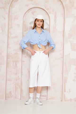 Taç Şile Bezi Mavi Kadın Gömlek