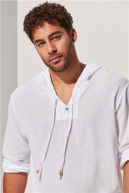 Uzun Kol Kapüşonlu Pamuk Erkek T-Shirt