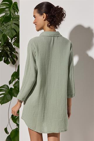 Uzun Kol Muslin Yeşil Kadın Gömlek