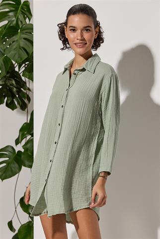 Uzun Kol Muslin Yeşil Kadın Gömlek
