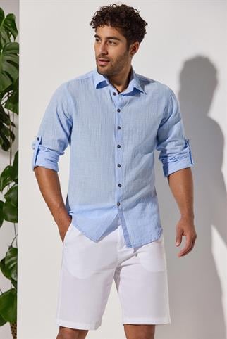 Long Sleeve Slub Blue Shirt