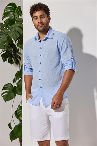 Long Sleeve Slub Blue Shirt