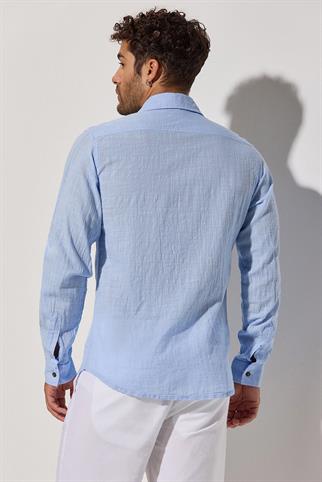 Long Sleeve Slub Blue Shirt