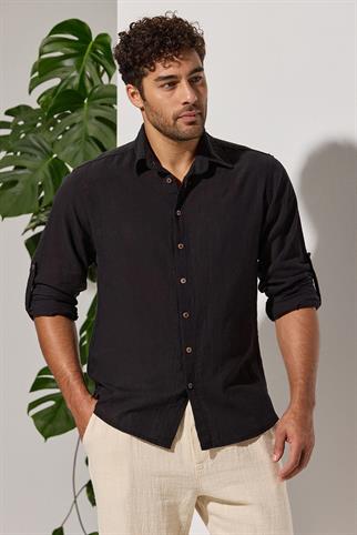 Long Sleeve Slub Black Shirt