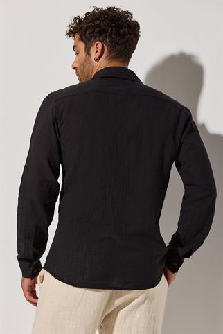 Long Sleeve Slub Black Shirt