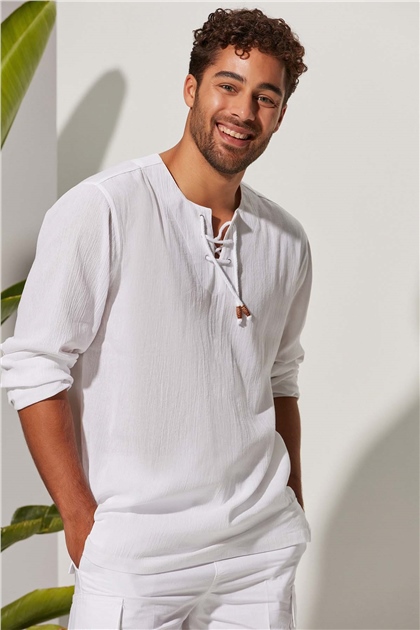 Uzun Kol Zımbalı Şile Bezi Erkek T-Shirt