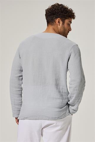 Uzun Kol Zımbalı Gri Erkek T-Shirt