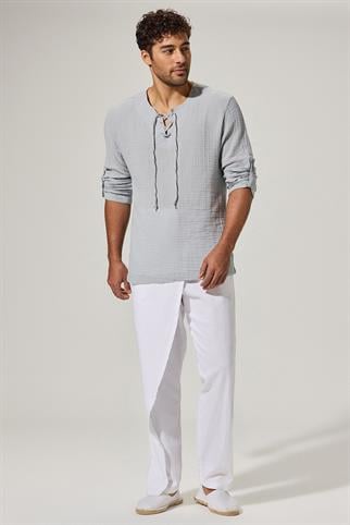 Uzun Kol Zımbalı Gri Erkek T-Shirt