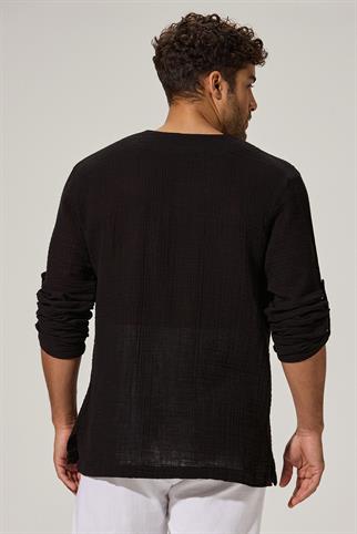Uzun Kol Zımbalı Siyah Erkek T-Shirt
