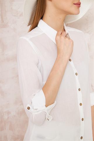 Uzun Kollu Klasik Beyaz Kadın Gömlek