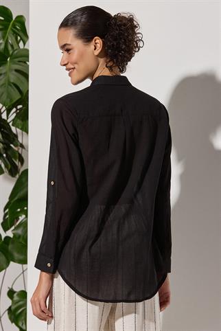 Uzun Kollu Klasik Siyah Kadın Gömlek