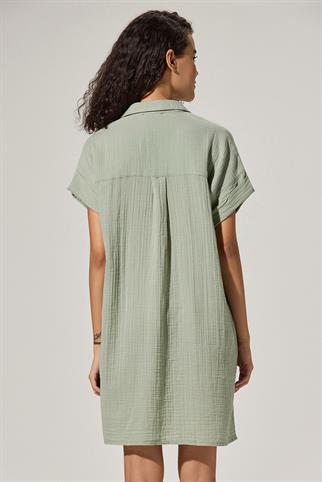 V Neck Pleated Green Dress