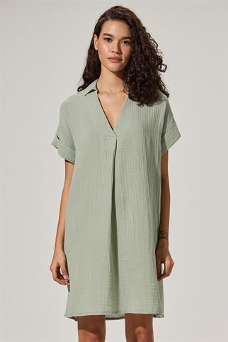 V Neck Pleated Green Dress
