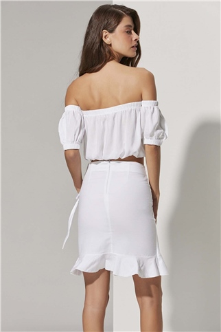 Volanlı Beyaz Etek