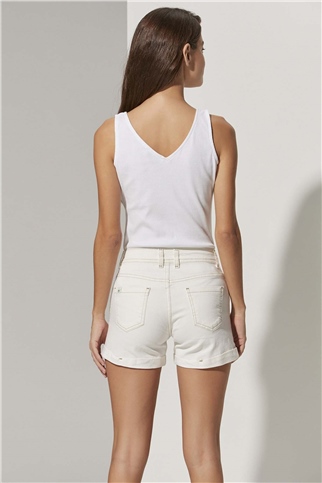 Yüksek Bel Beyaz Kadın Şort