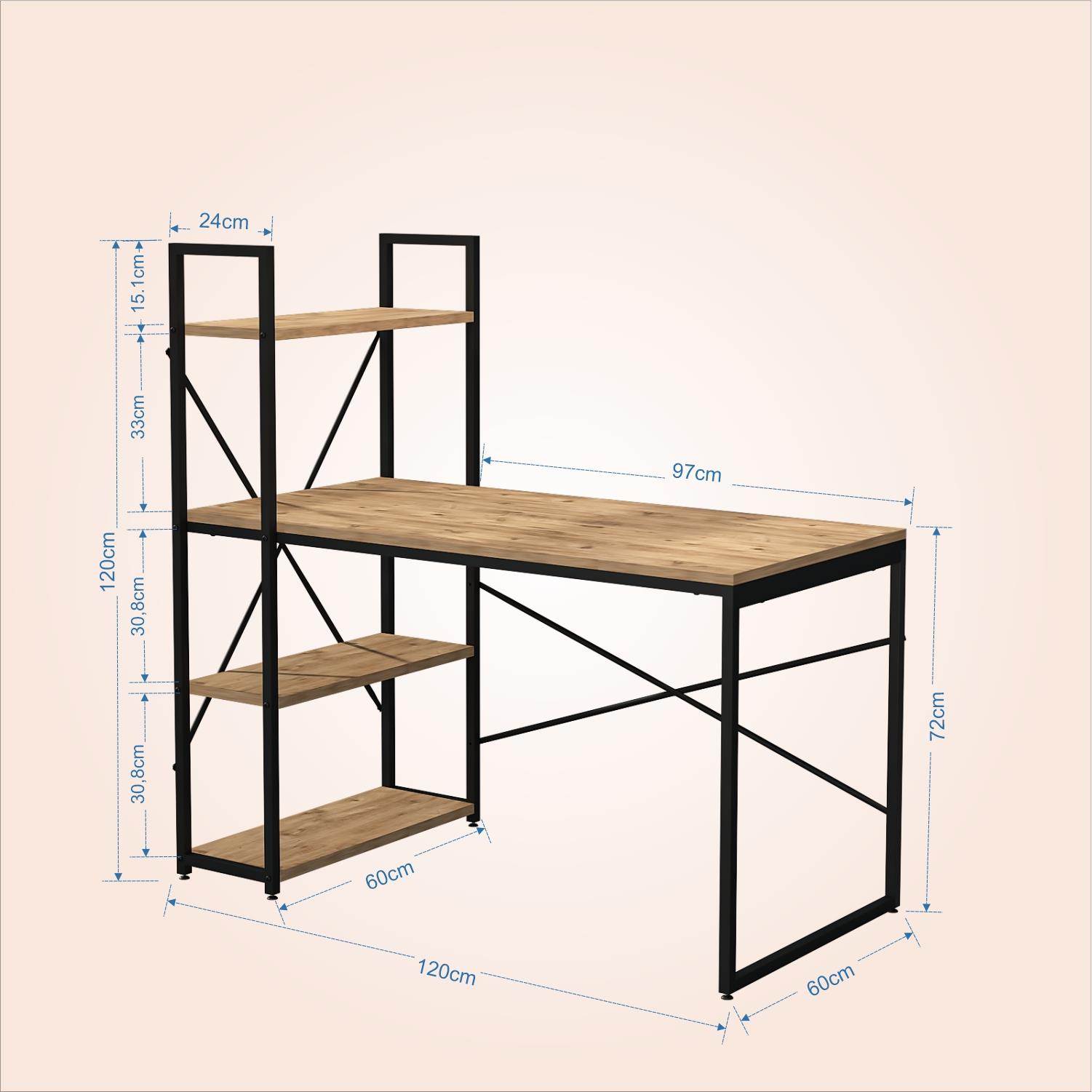 Dekorex CLM108-Ceviz Metal Kitaplıklı Çalışma Masası